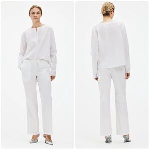 The Anteros White Ledger Pants Italian Cotton Poplin Drawstring Waist Sz Medium